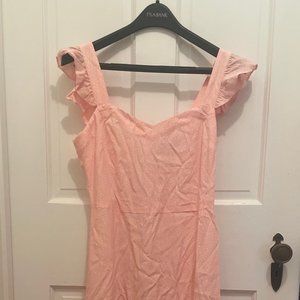 LOFT Dotted Ruffle Strap Midi Dress